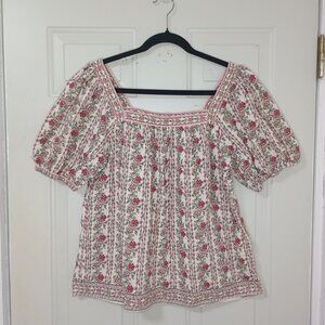Max Studio London Floral Peasant Blouse Size M Cotton Blend Bohemia Preppy